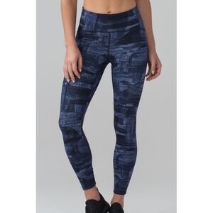Lululemon Pants Womens 4 Blue Black Wunder Under High Rise‎ Print